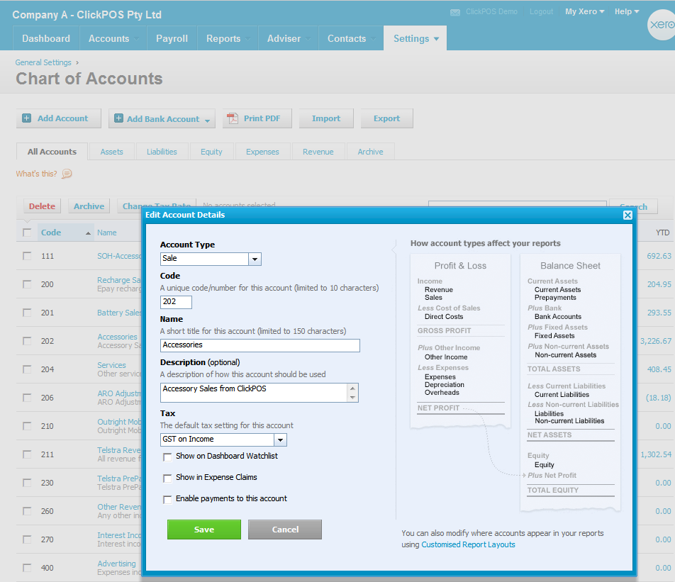 Web POS | Creating Chart of Accounts in Xero. – ClickPOS